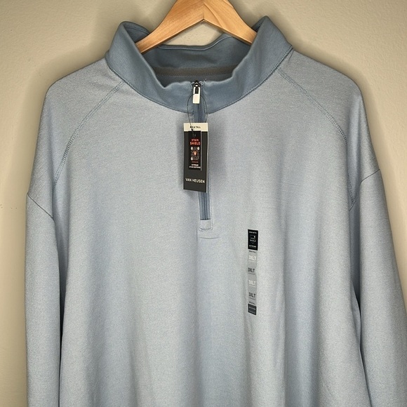 Van Heusen Essential Stain Shield Pique Quarter Zip Pullover in Ashley Blue 3XLT - Picture 6 of 11